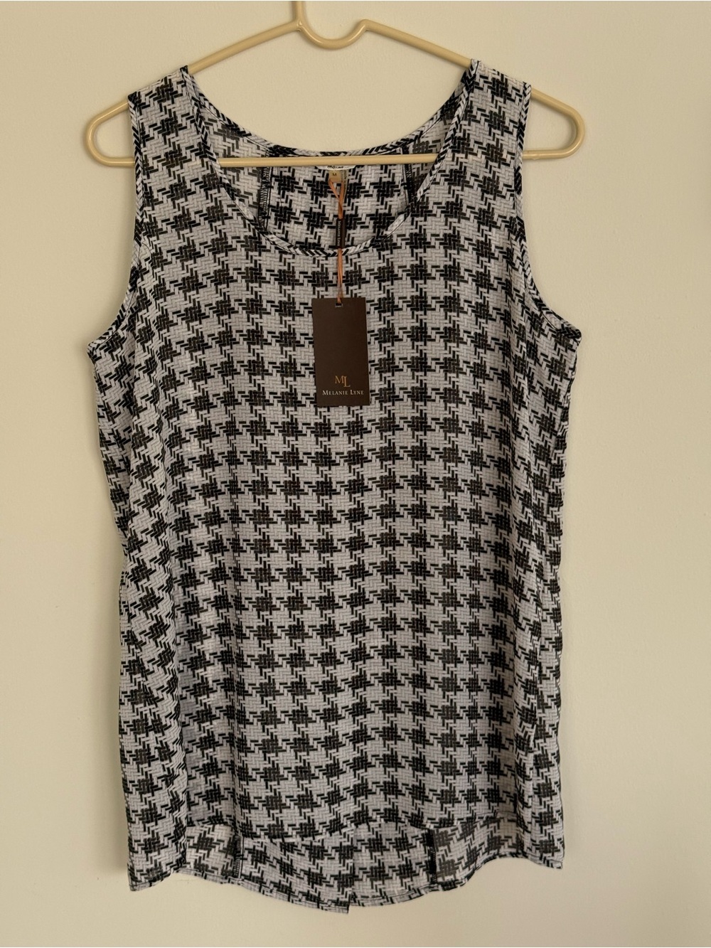 NWT Melanie Lyne Houndstooth Sleeveless Blouse Medium Split Back Sheer Tank‎ Top